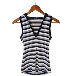 Vintage Y2K Bebe Sport Striped Hooded V-Neck Sleeveless Ribbed Top Medium